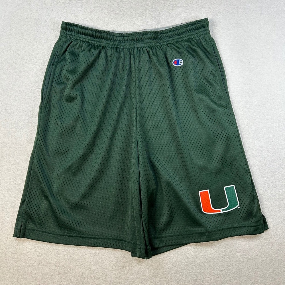 Champion MIAMI HURRICANES Kids Green Mesh Athletic Shorts Size M See Description